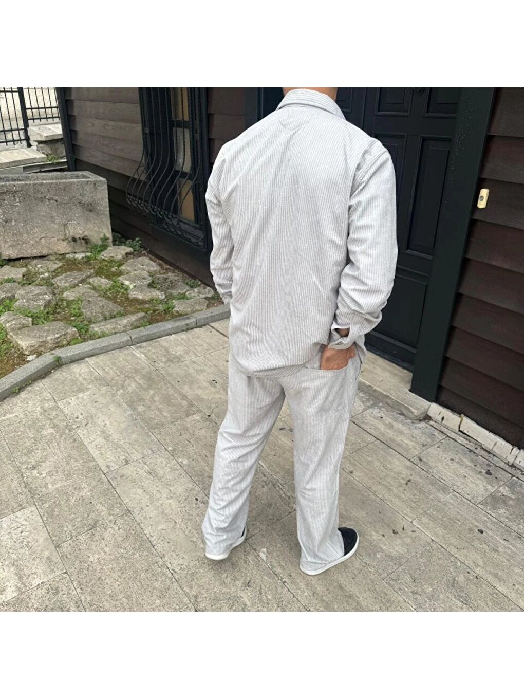 Gri Erkek Kadife Oversize Takım-2