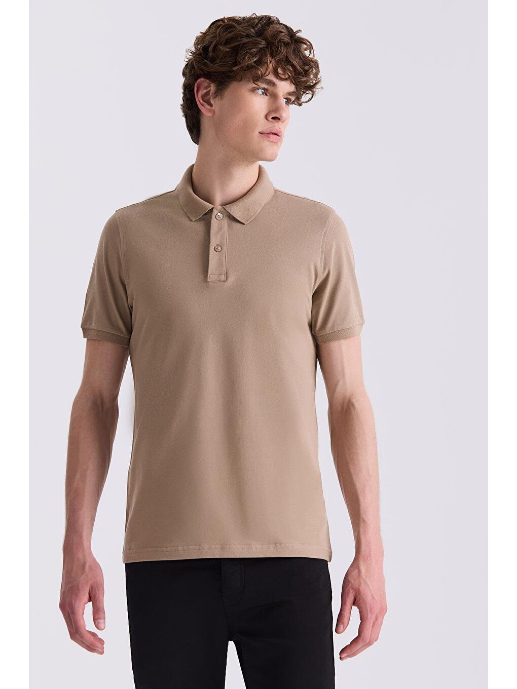 Bej Slim Fit Polo Yaka T-Shirt-1