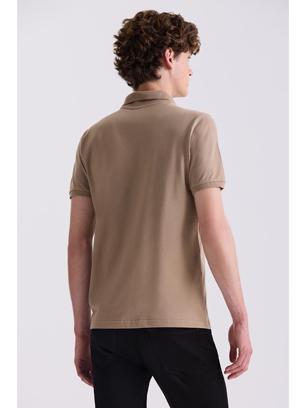 Bej Slim Fit Polo Yaka T-Shirt-3