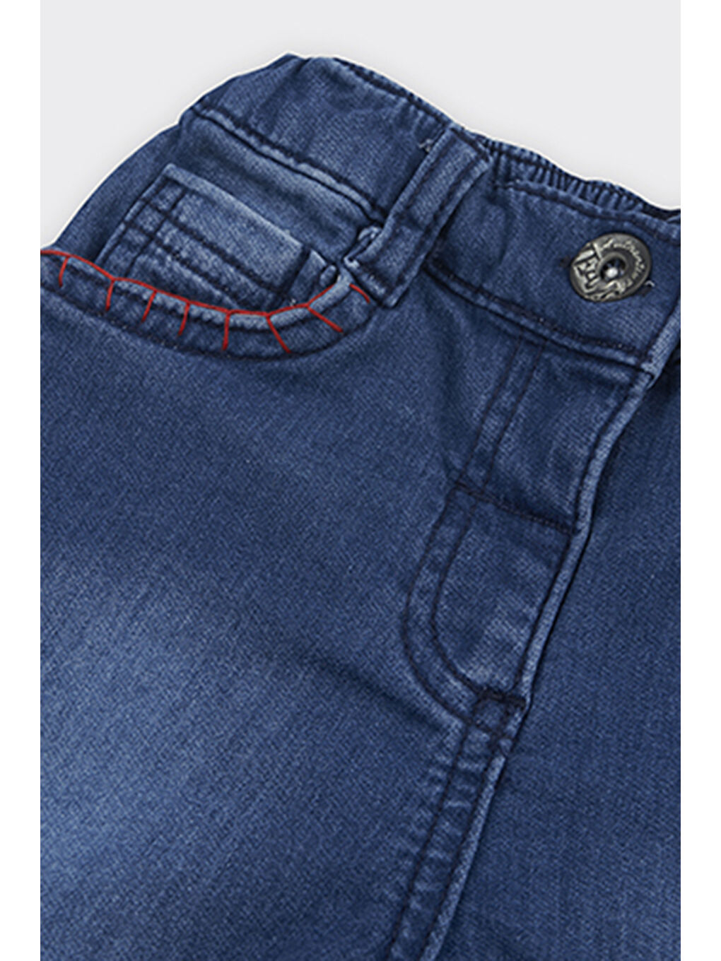 Kız Bebek Cebi Nakış Detaylı Mavi Jean Şort-2