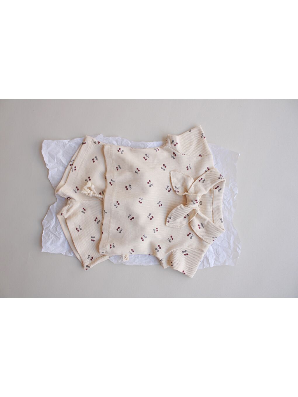 Ekru Cherry Baskı Kaşkorse Yaka Bağlamalı Takım-9