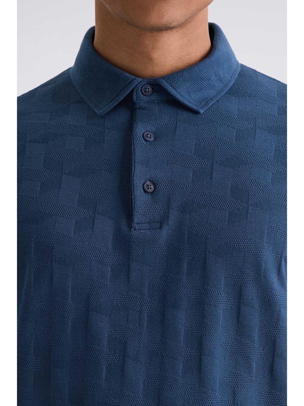 Lacivert Slim Fit Desenli Polo Yaka T-Shirt-2