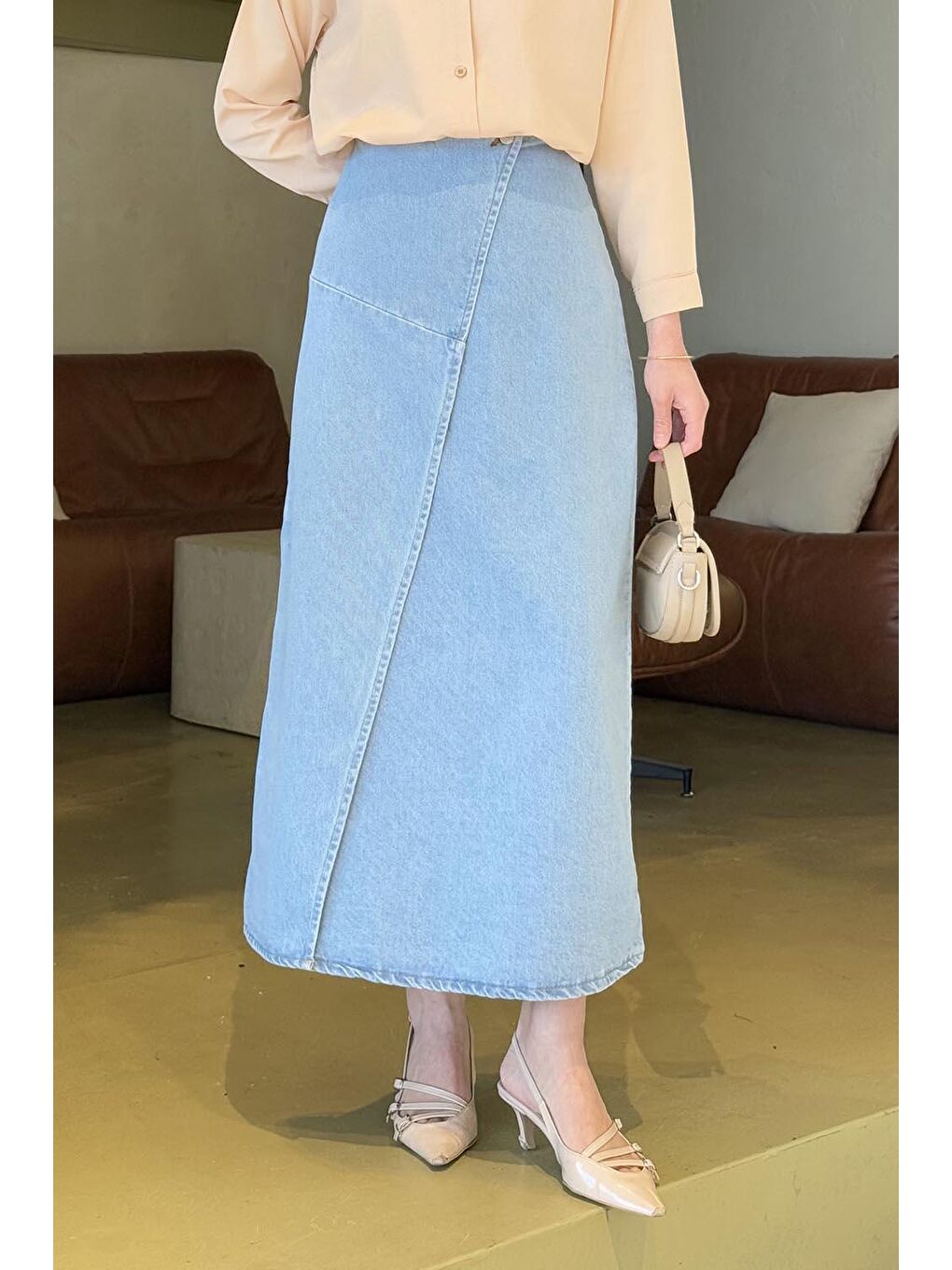 Kruvaze Kapama Tesettür Jean Etek Buz Mavisi-3