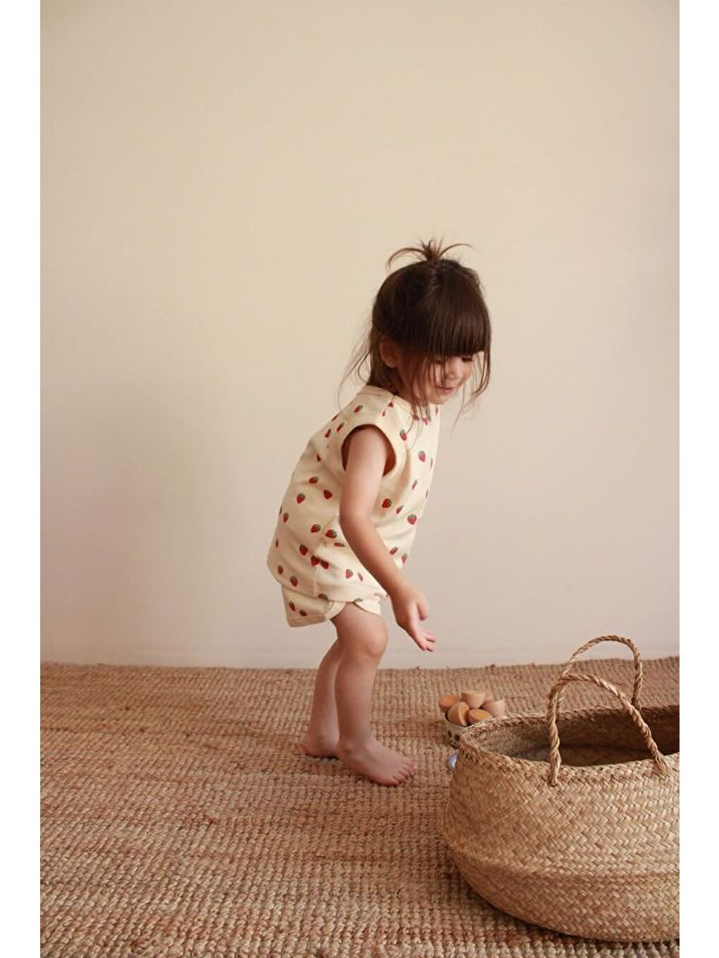 Ekru Çilek Baskı Kaşkorse Atlet Şort Takım-7