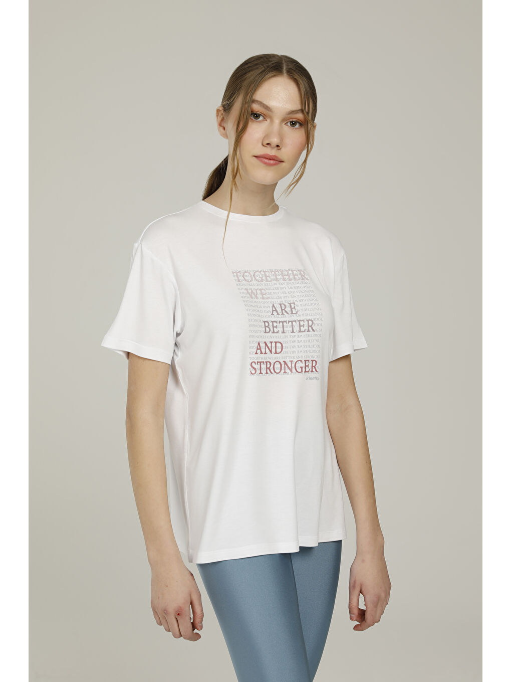 SN784 LINA SLOGAN T-SHIRT Beyaz Kadın Kısa Kol Tişört-3