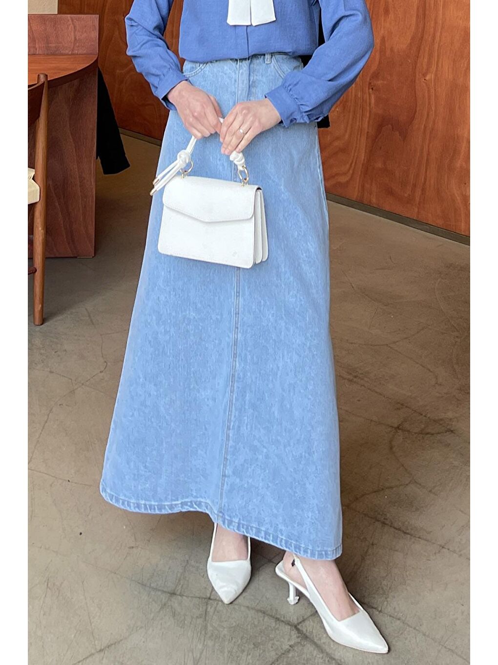 Önü Fermuarlı Jean Etek Buz Mavisi 2-2