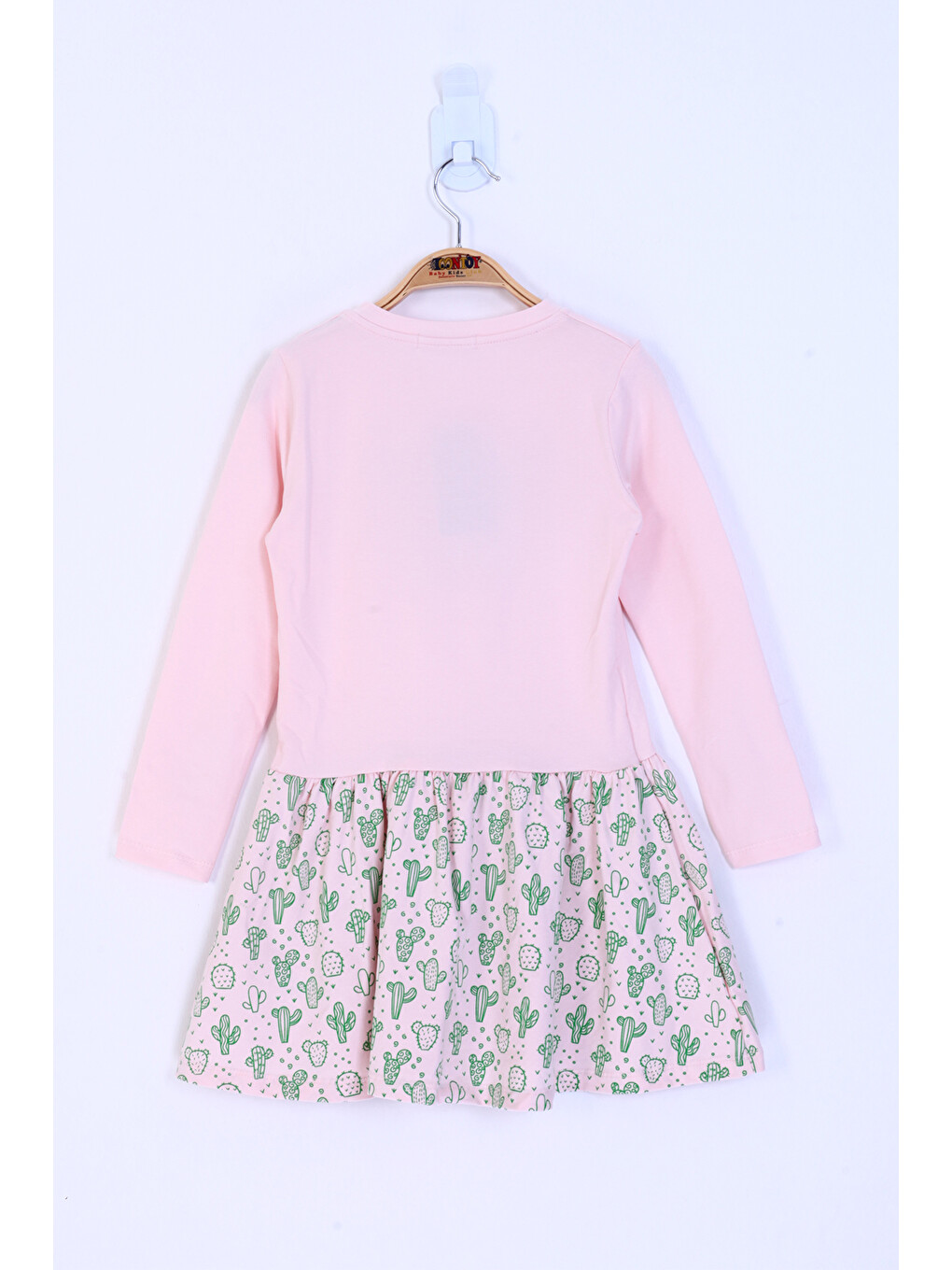 Pembe Kız Çocuk Kaktüs Baskılı Elbise-6