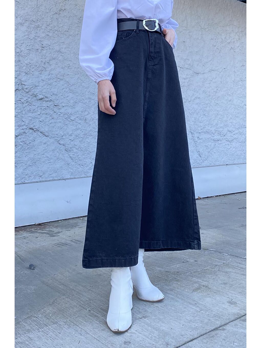 Önü Fermuarlı Jean Etek Siyah