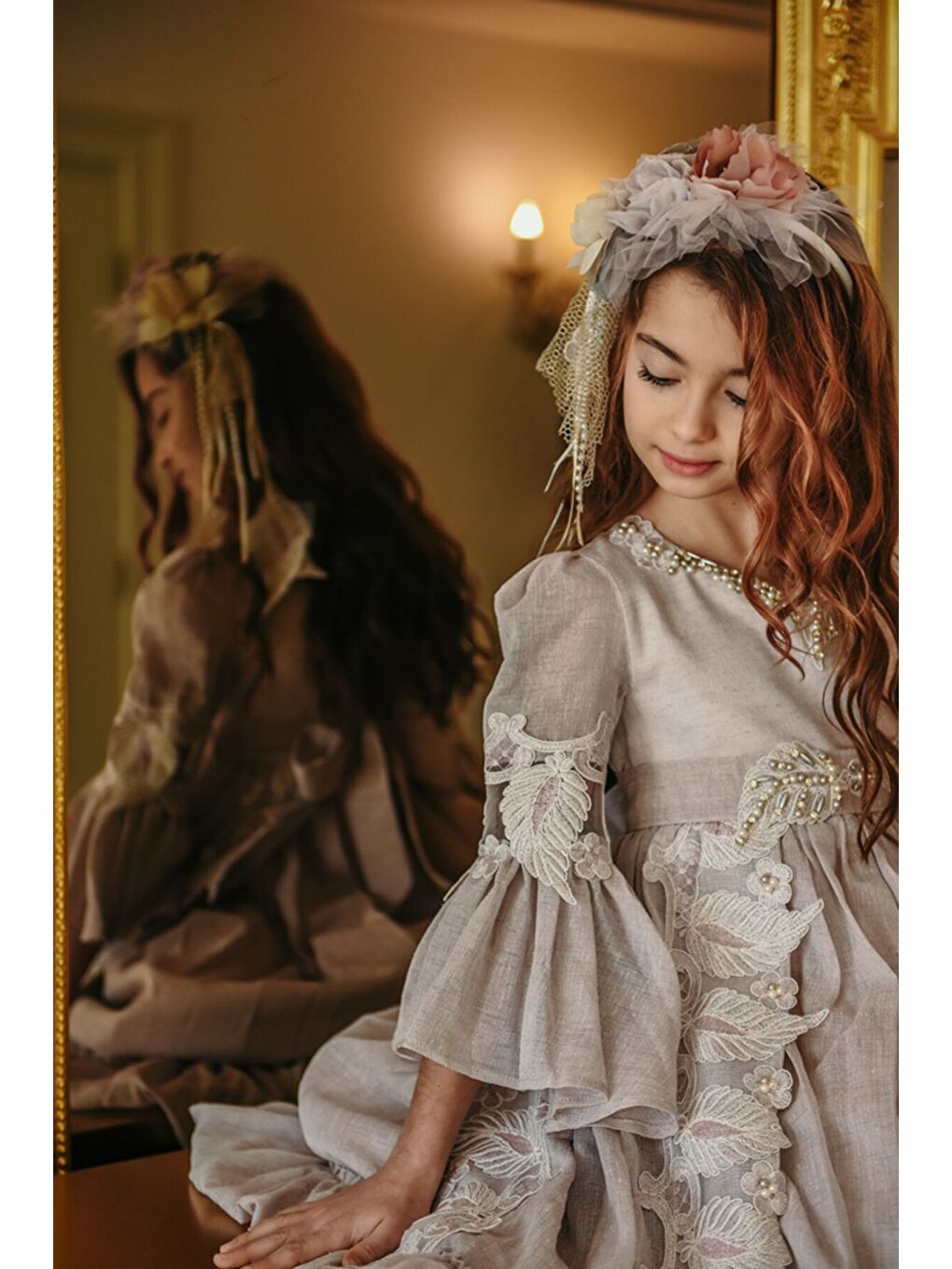 Pembe Özel Tasarım Uzun Kız Çocuk Abiye Elbise, Taç Aksesuarlı, Doğum Günü Elbisesi_M2050-2