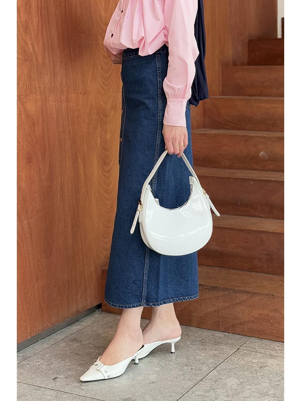 Düğmeli Jean Etek Koyu Mavi-1