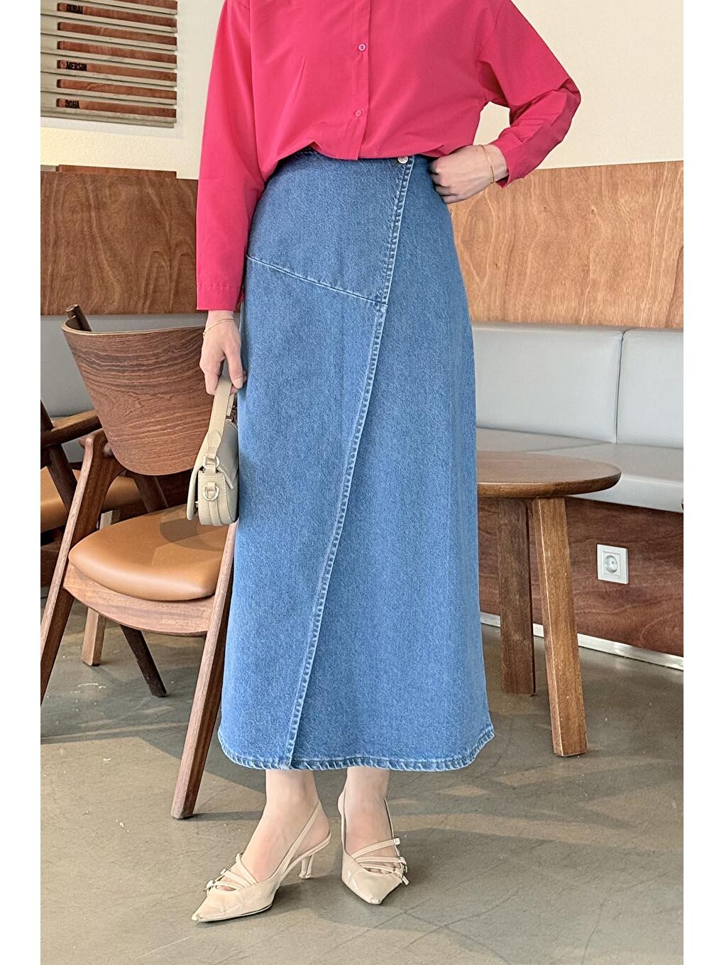 Kruvaze Kapama Tesettür Jean Etek Mavi