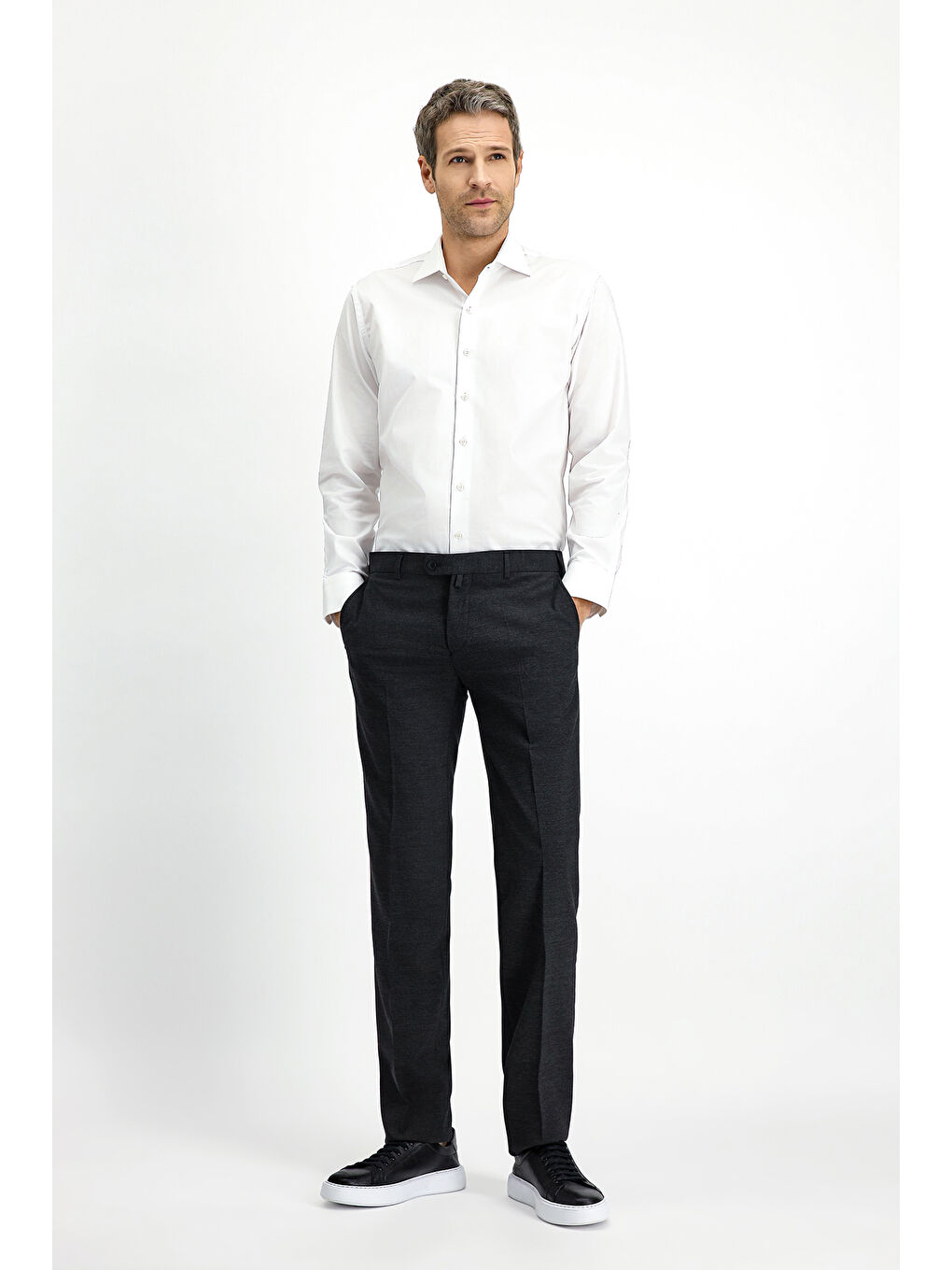 Antrasit Slim Fit Dar Kesim Yünlü Klasik Kumaş Pantolon-1