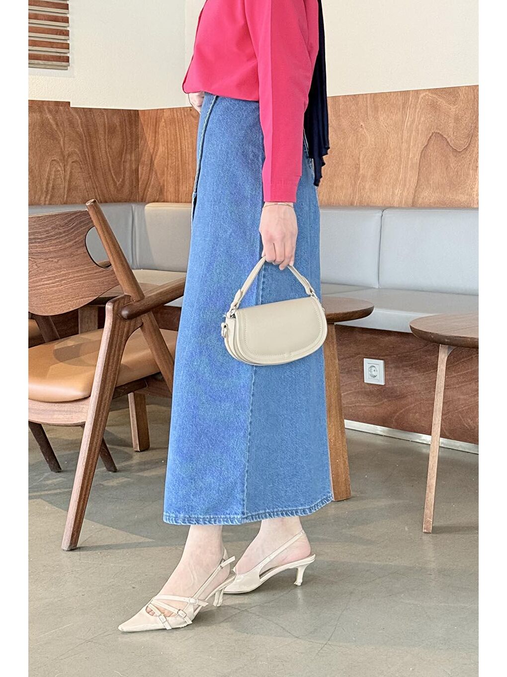 Kruvaze Kapama Tesettür Jean Etek Mavi-1