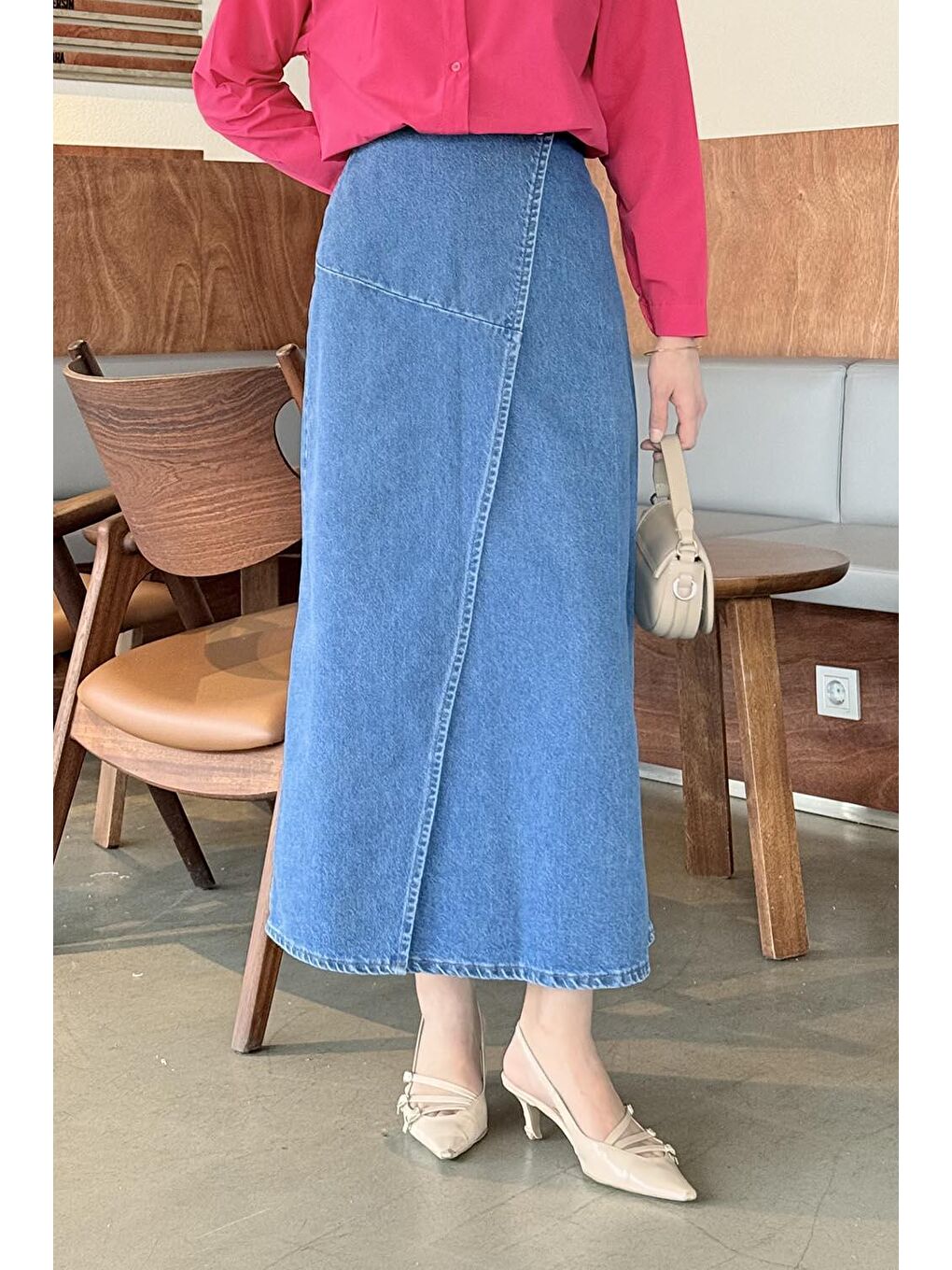 Kruvaze Kapama Tesettür Jean Etek Mavi-2