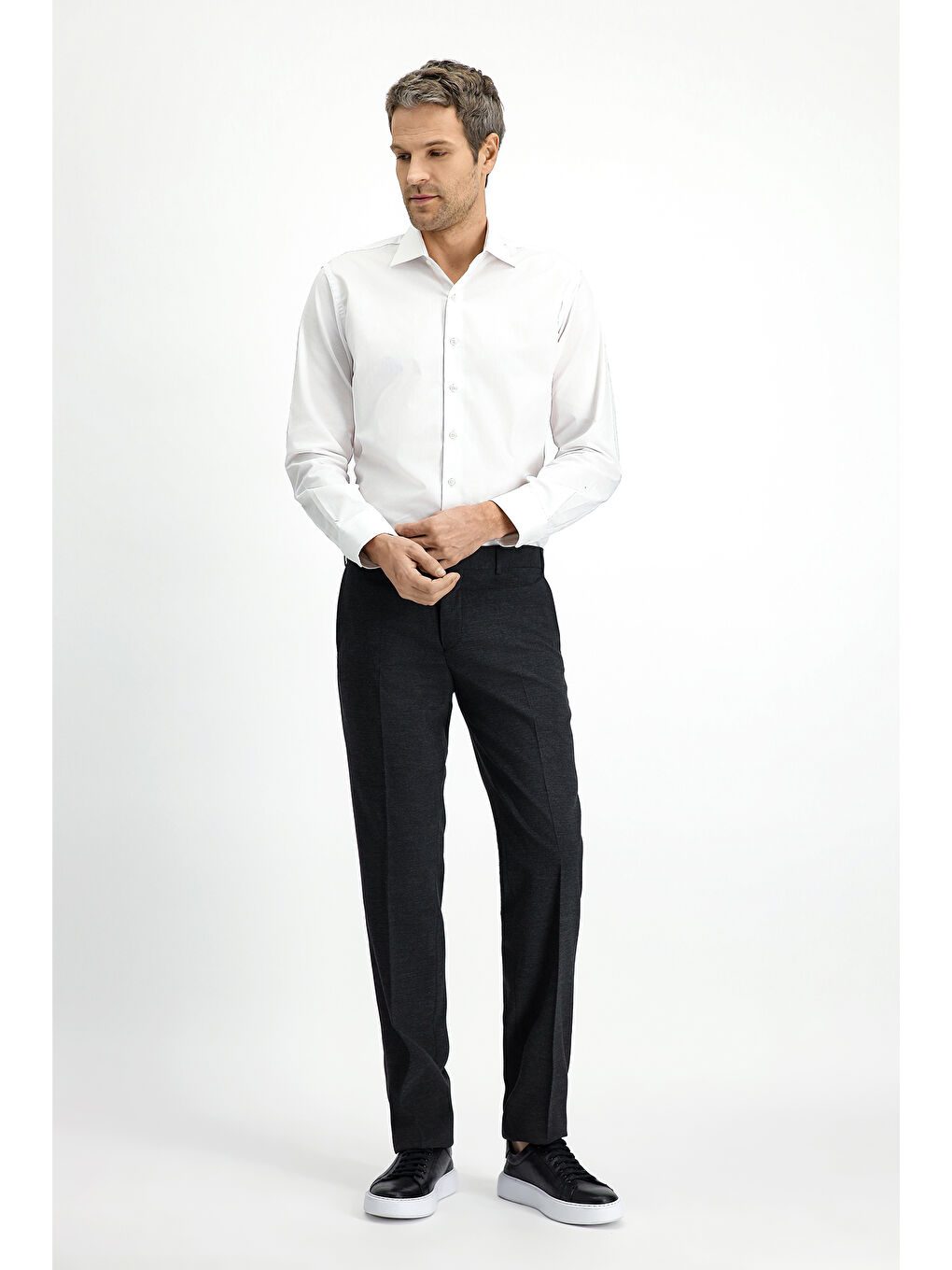 Antrasit Slim Fit Dar Kesim Yünlü Klasik Kumaş Pantolon-2