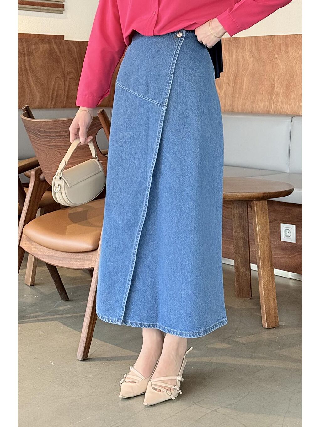 Kruvaze Kapama Tesettür Jean Etek Mavi-3