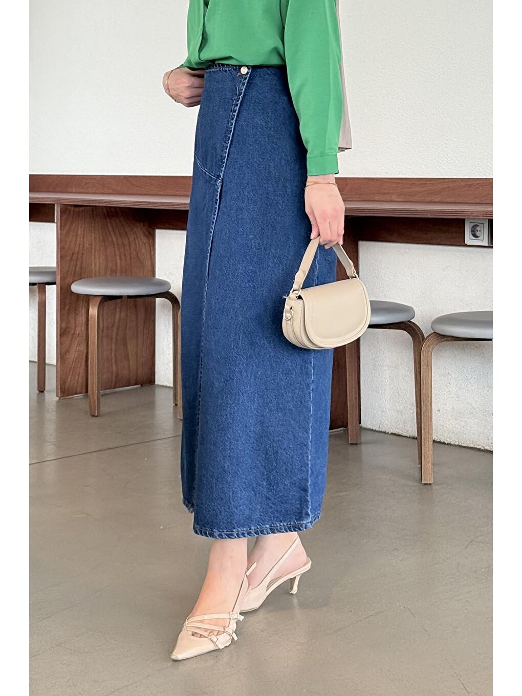 Kruvaze Kapama Tesettür Jean Etek Koyu Mavi-1