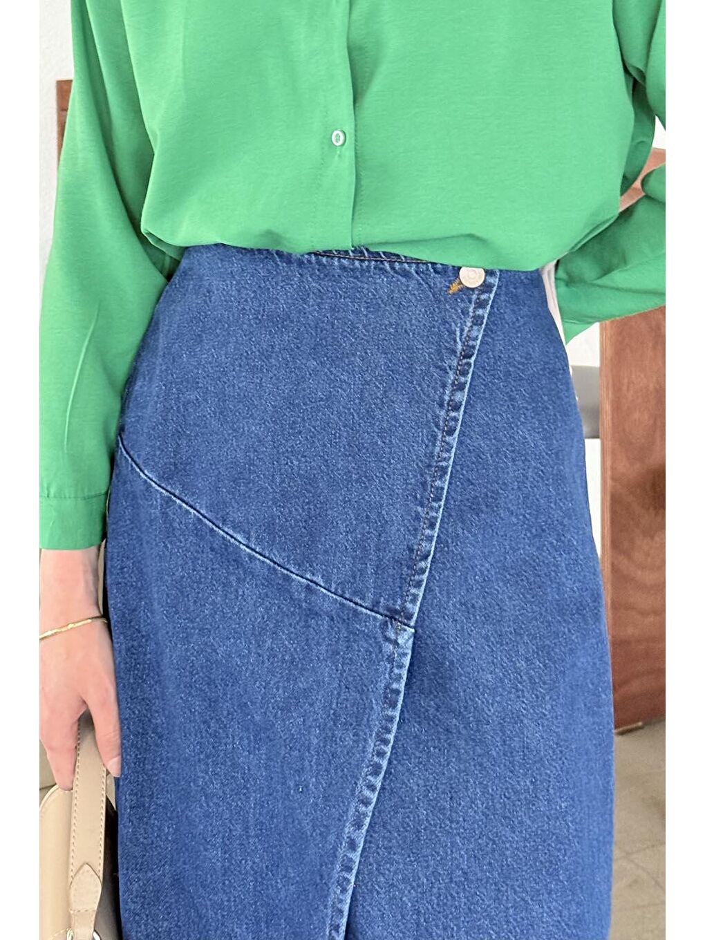 Kruvaze Kapama Tesettür Jean Etek Koyu Mavi-2