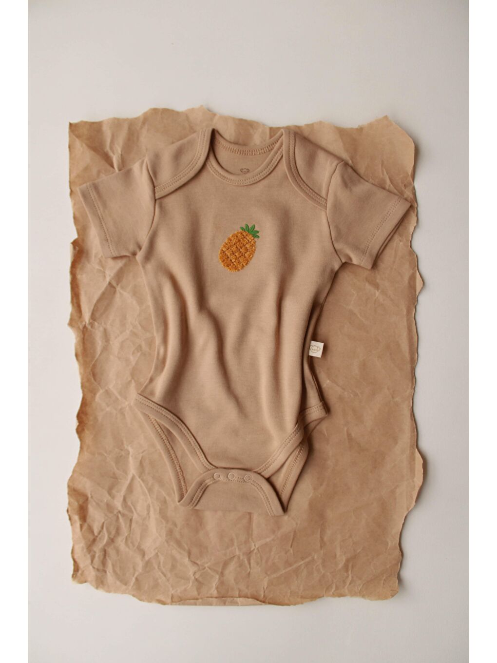 Bej Ananas Nakışlı Kısa Kollu Body Tayt Takım-4