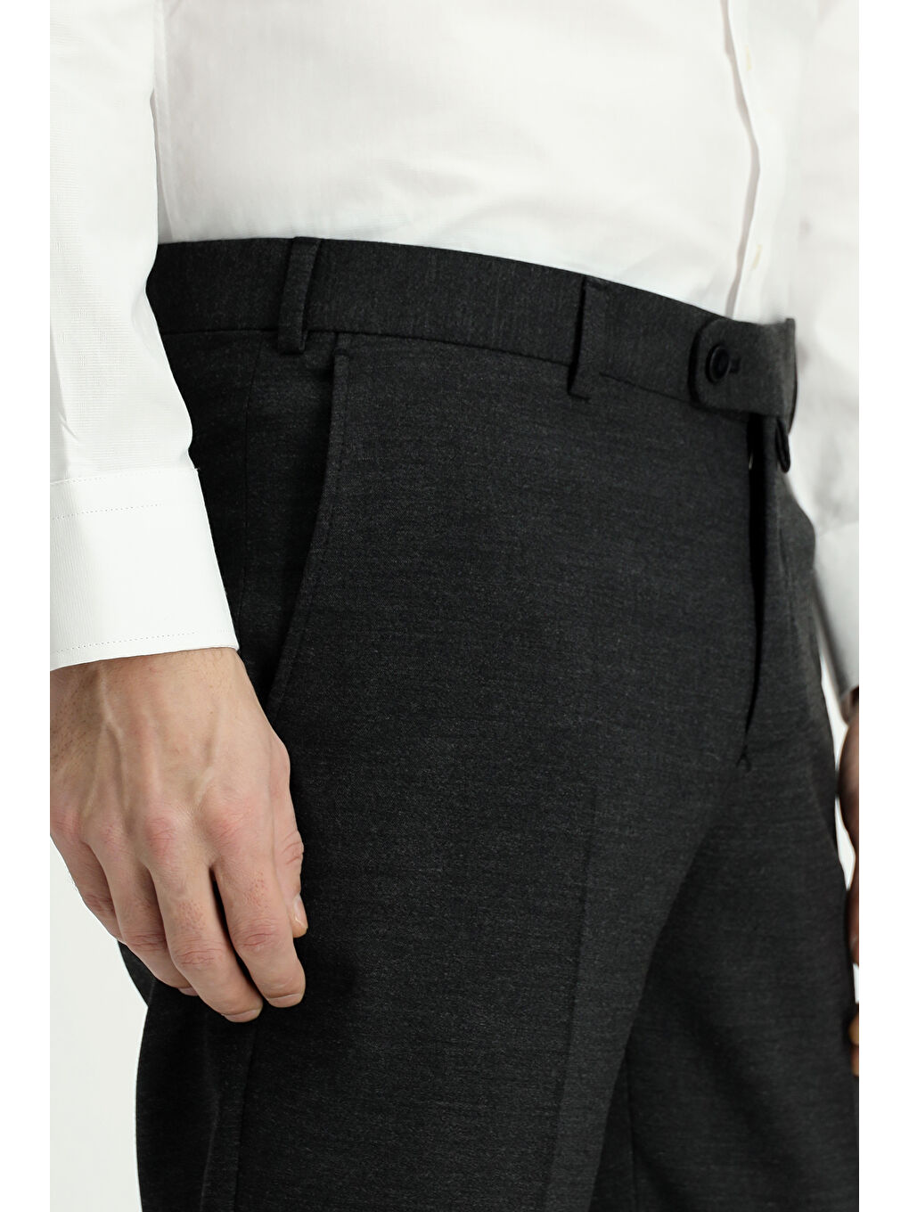 Antrasit Slim Fit Dar Kesim Yünlü Klasik Kumaş Pantolon-4