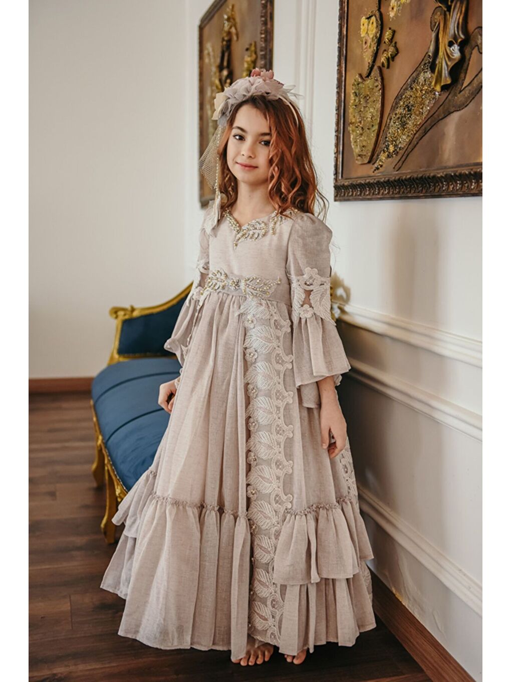 Pembe Özel Tasarım Uzun Kız Çocuk Abiye Elbise, Taç Aksesuarlı, Doğum Günü Elbisesi_M2050-8