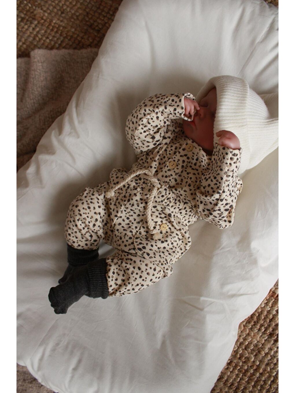 Kahverengi Puantiye Unisex Cepli Omuz Patlı Alt Üst Takım-3