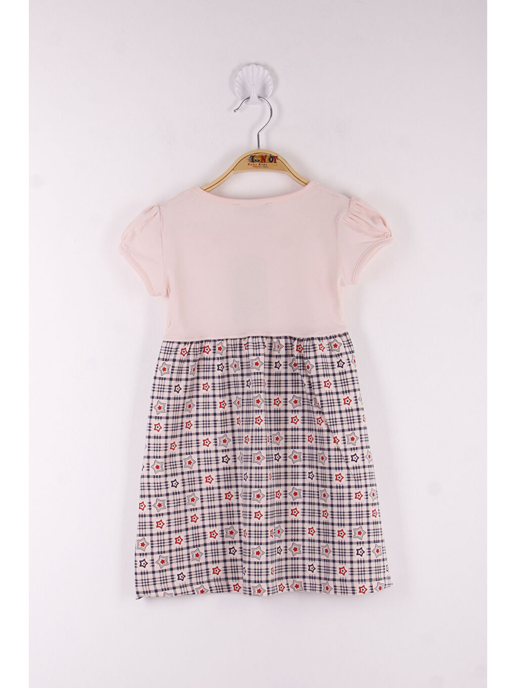 Pembe Kız Çocuk Pullu Yıldız Nakışlı Elbise-1