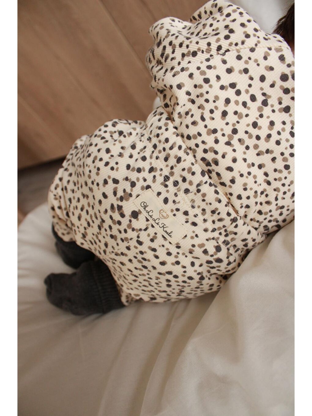 Kahverengi Puantiye Unisex Cepli Omuz Patlı Alt Üst Takım-5