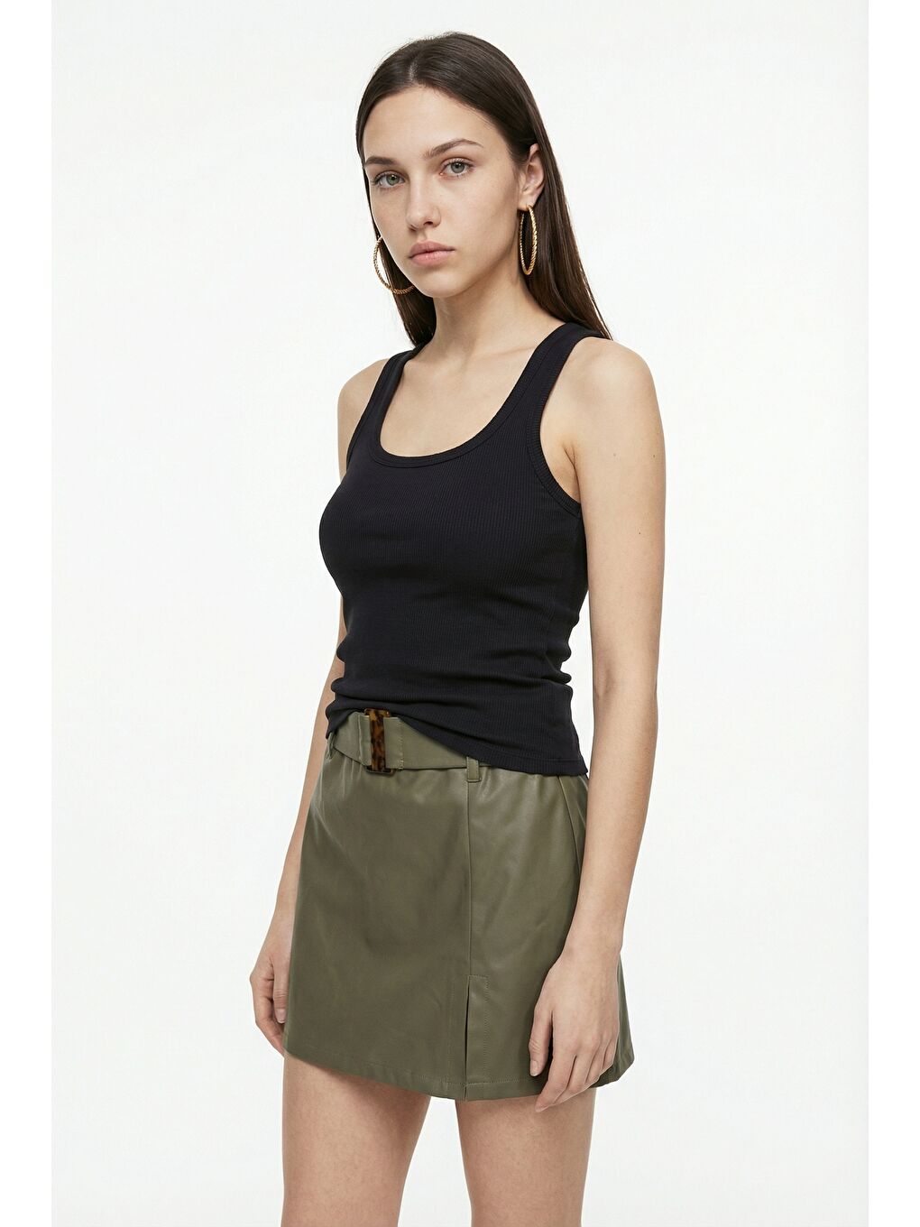 Fitilli Yuvarlak Yaka Basic Atlet Siyah-1