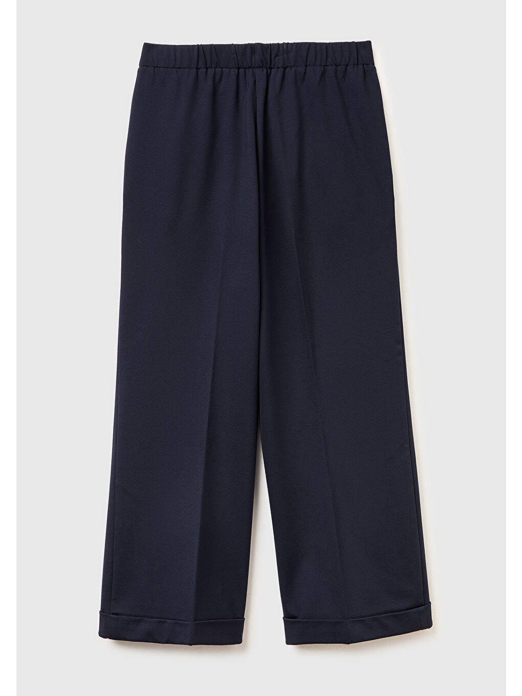 Kadın Lacivert Viskoz Karışımlı Beli Lastikli Kıvrık Paça Pantolon-1