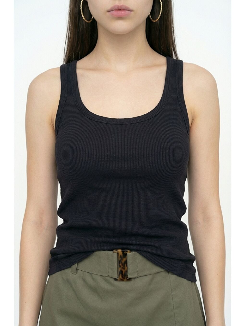 Fitilli Yuvarlak Yaka Basic Atlet Siyah-2