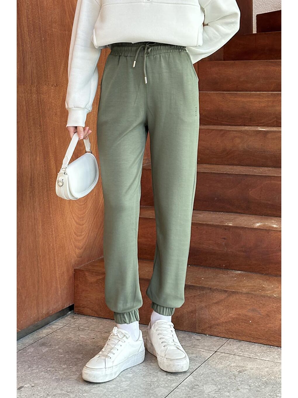 Modal Kumaş Paça Lastik Detay Eşofman Haki