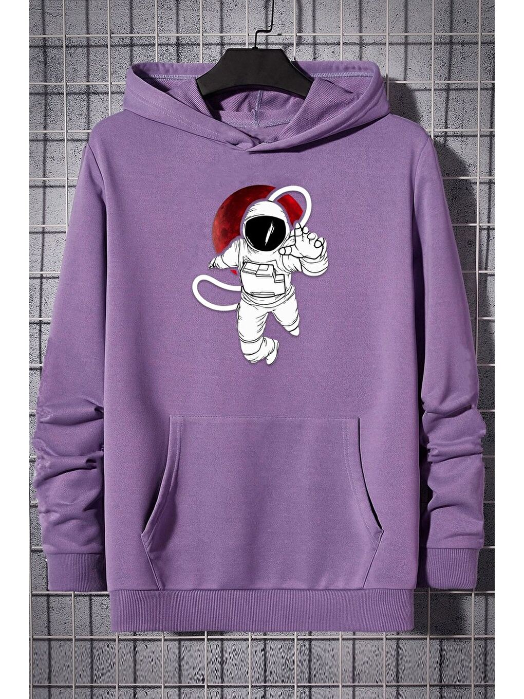 uyguntarz Lila Unisex Astronot Baskılı Sweatshirt