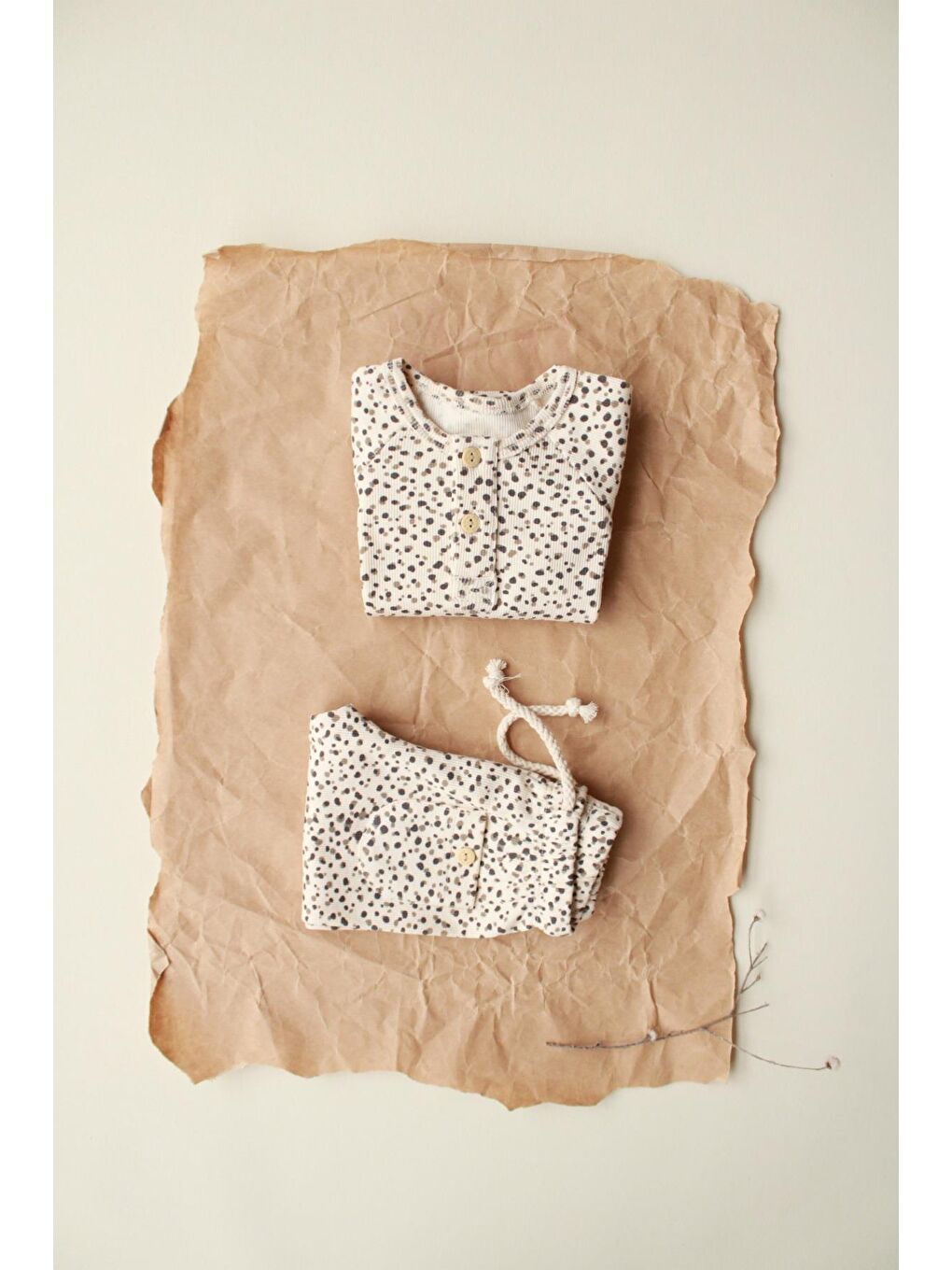 Kahverengi Puantiye Unisex Cepli Omuz Patlı Alt Üst Takım-7