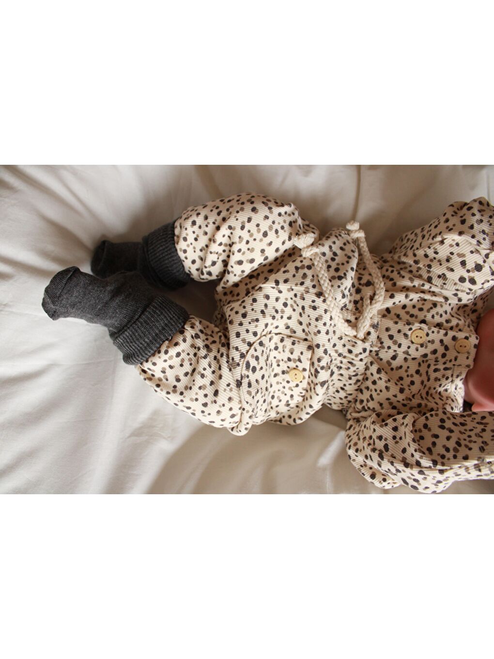 Kahverengi Puantiye Unisex Cepli Omuz Patlı Alt Üst Takım-10