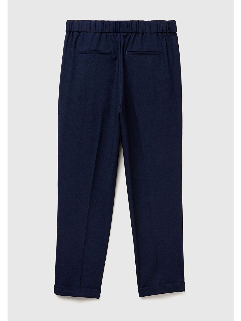 Kadın Lacivert Viskoz Karışımlı Yanı ve Arkası Büzgülü Kıvrık Paça Pantolon-3