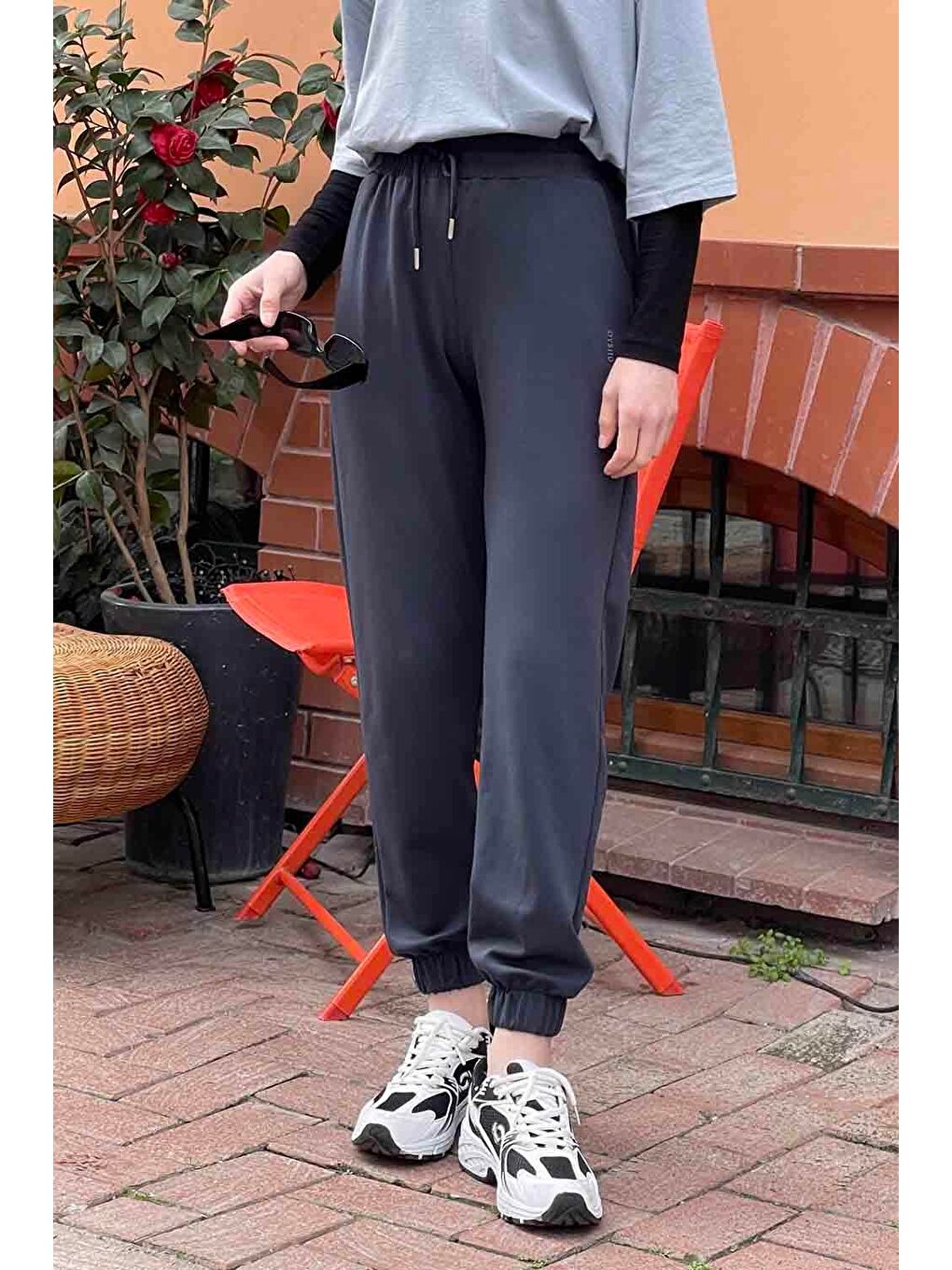 Modal Kumaş Paça Lastik Detay Eşofman Antrasit-1