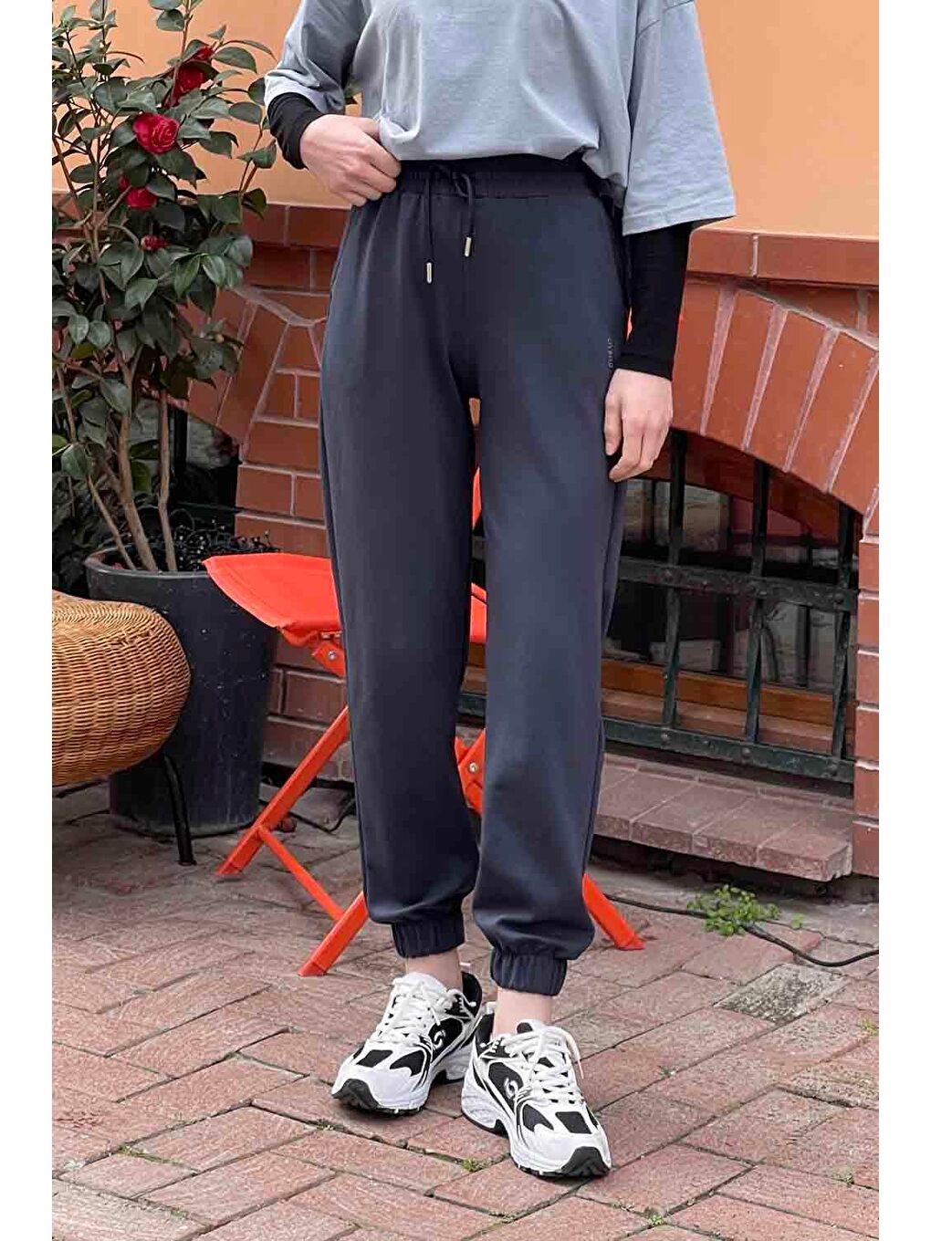 Modal Kumaş Paça Lastik Detay Eşofman Antrasit-2