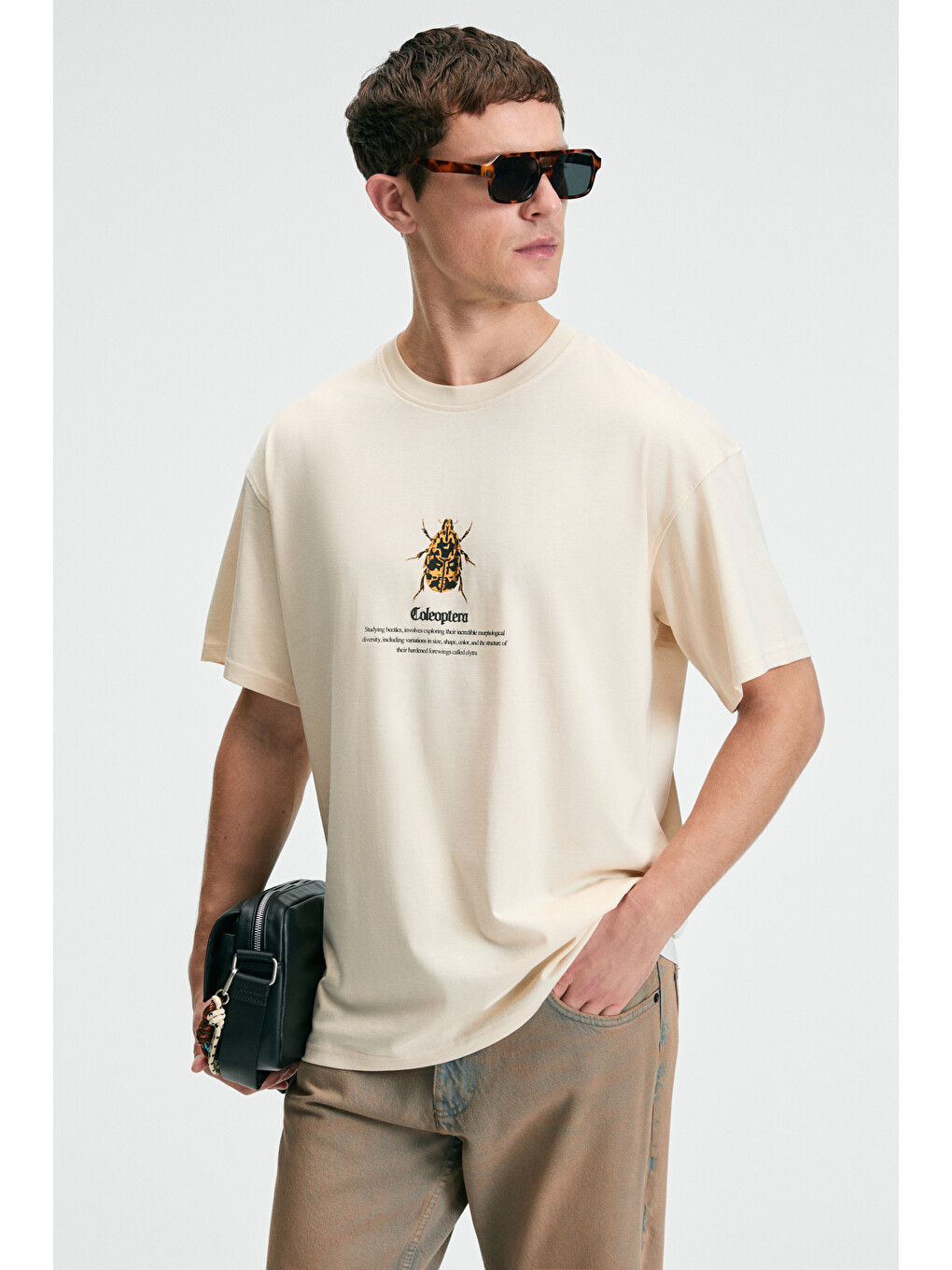 Bej Bold Erkek %100 Pamuk Oversize Fit Baskılı Kısa Kollu Yuvarlak Yakalı Vanilya T-shirt-1