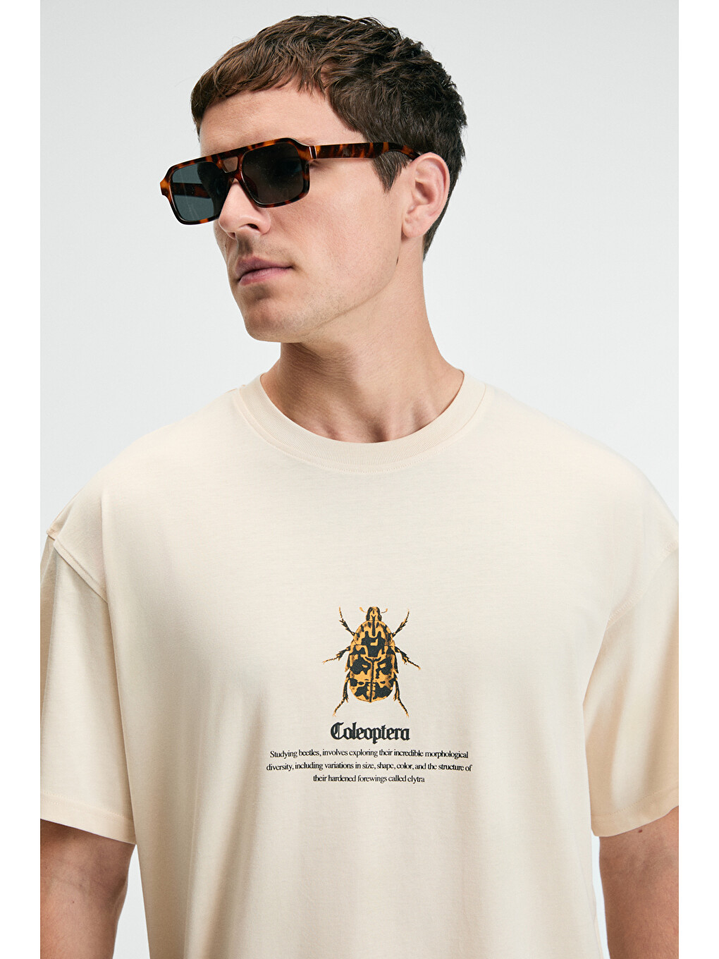 Bej Bold Erkek %100 Pamuk Oversize Fit Baskılı Kısa Kollu Yuvarlak Yakalı Vanilya T-shirt-2
