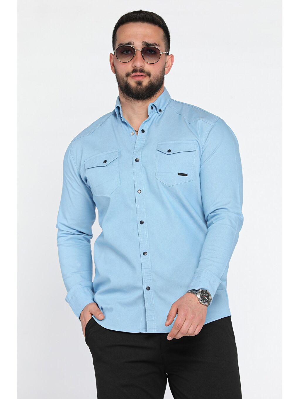 Mavi Erkek Çıtçıtlı Gömlek