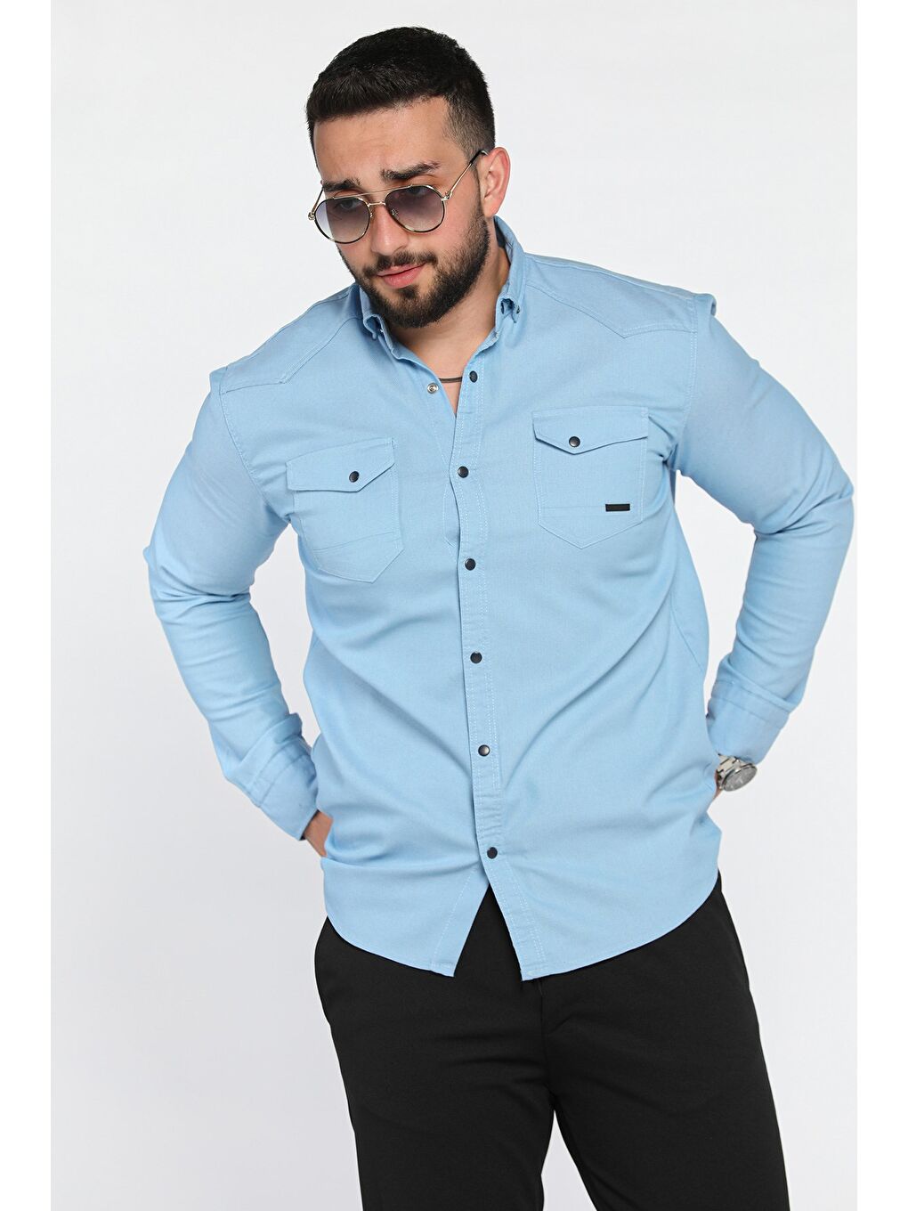 Mavi Erkek Çıtçıtlı Gömlek-1