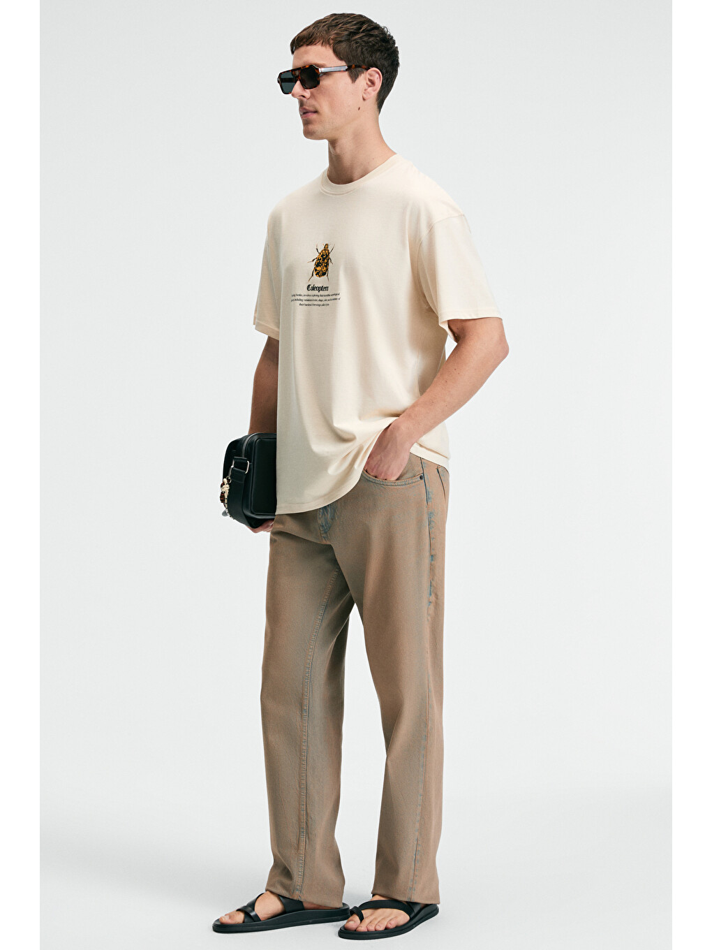 Bej Bold Erkek %100 Pamuk Oversize Fit Baskılı Kısa Kollu Yuvarlak Yakalı Vanilya T-shirt-4