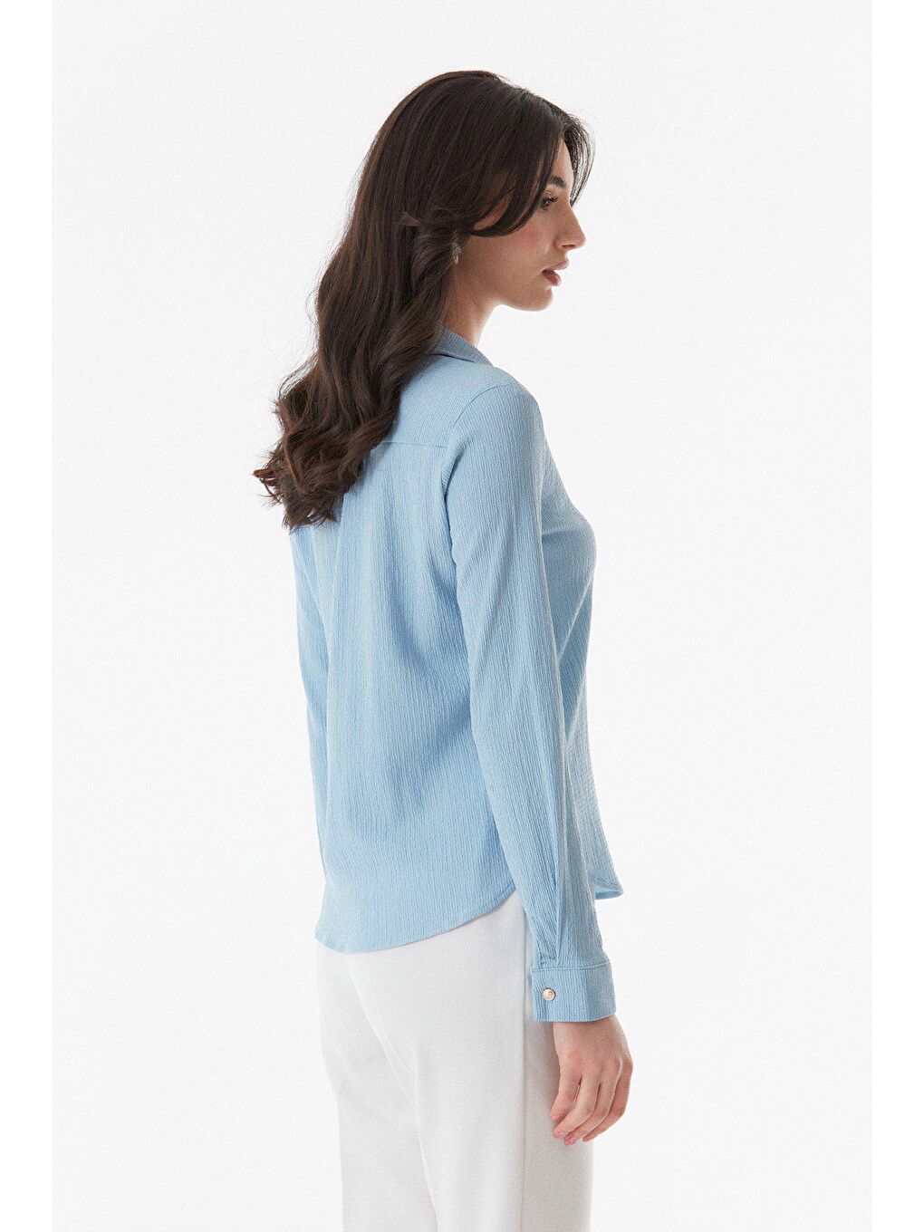 Mavi Basic Bürümcük Kumaş Uzun Kollu Gömlek-2