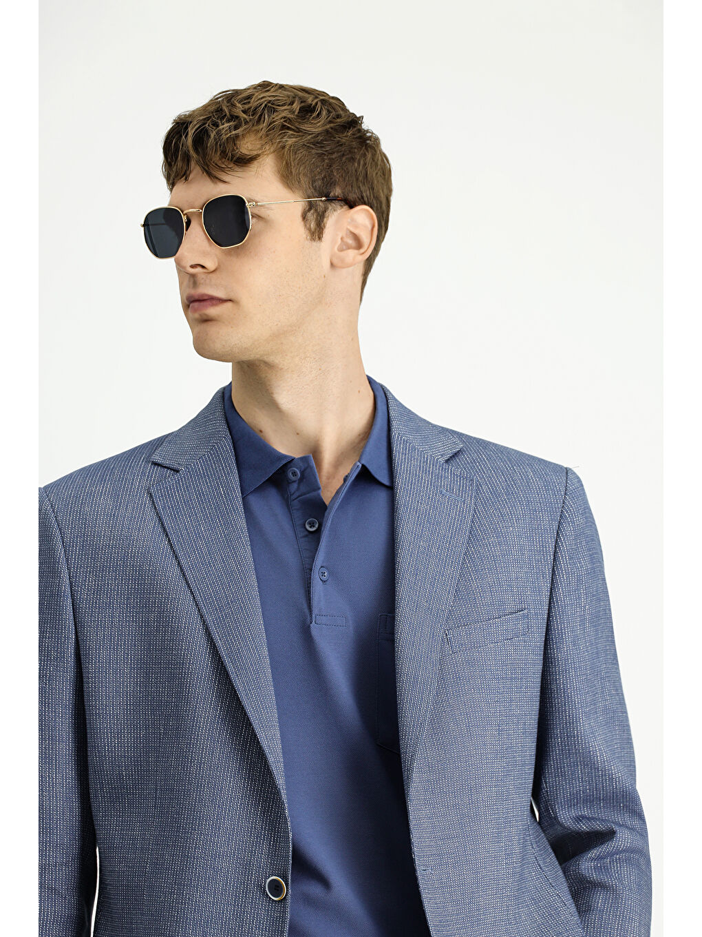 Mavi Muscle Fit Keten Karışımlı Çizgili Spor Ceket-3