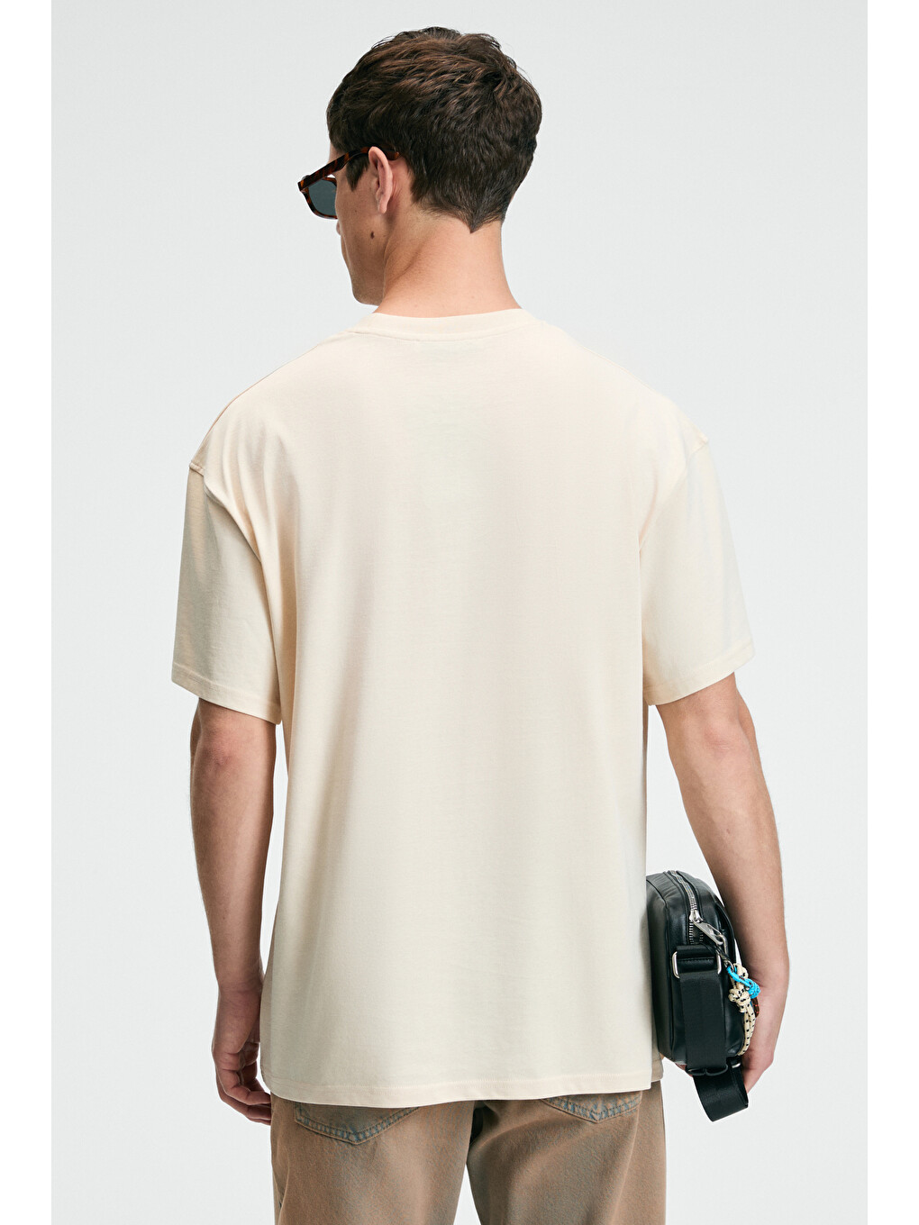 Bej Bold Erkek %100 Pamuk Oversize Fit Baskılı Kısa Kollu Yuvarlak Yakalı Vanilya T-shirt-5