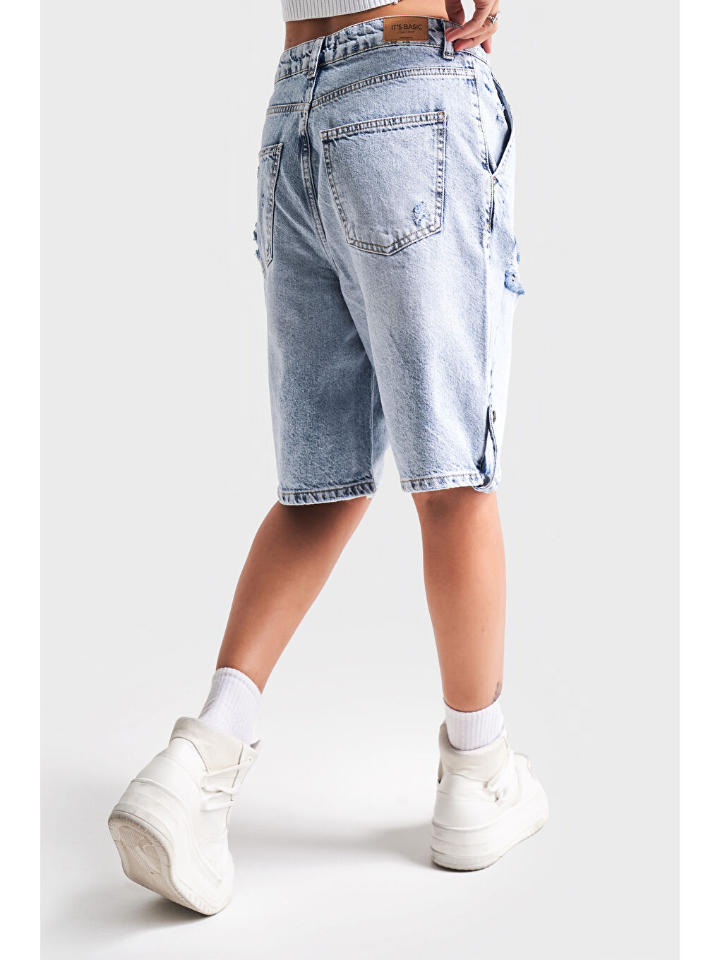 Mavi Kadın Snow Jean Rengi 12S5 3 Diz Boyu  100 Pamuk Bol Kesim Denim Şort-2