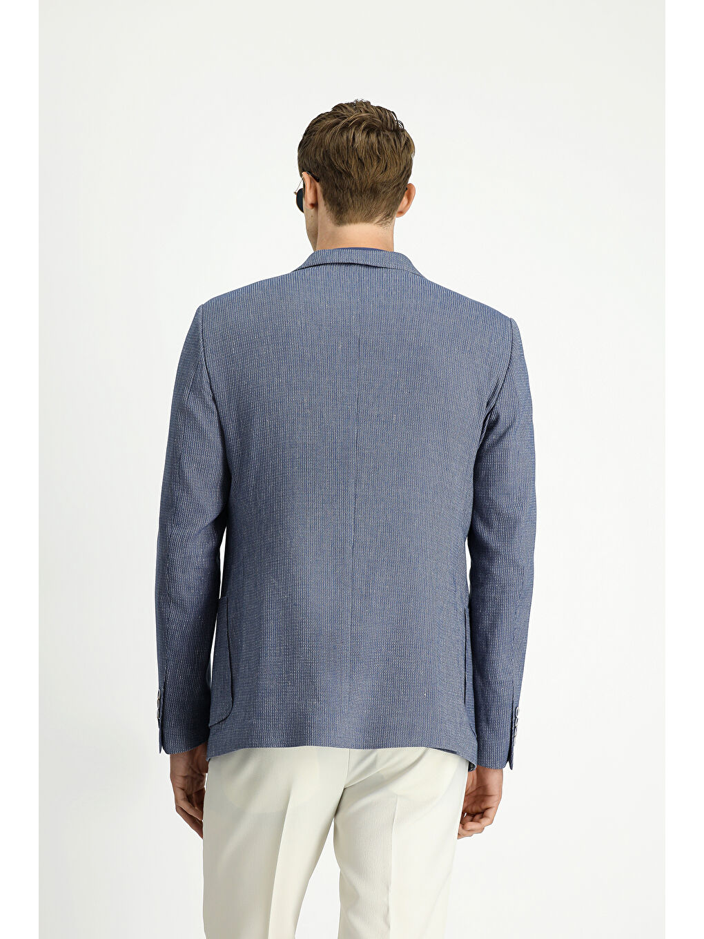 Mavi Muscle Fit Keten Karışımlı Çizgili Spor Ceket-4