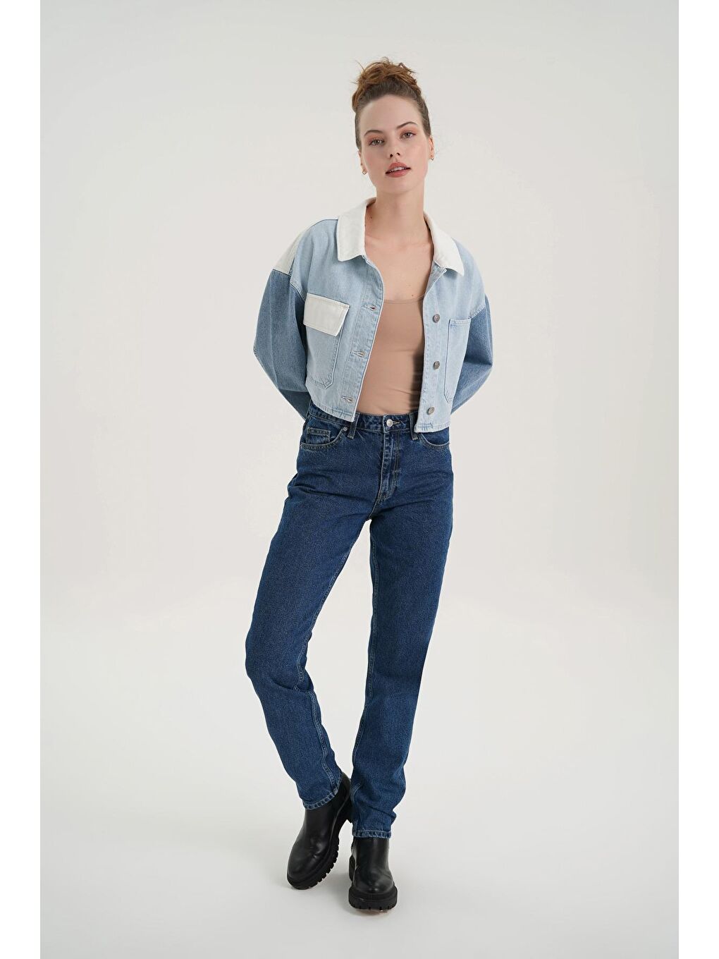 Ariana Koyu Mavi Yüksek Bel Patı Fermuarlı Mom Fit Jean Pantolon C 4525-161