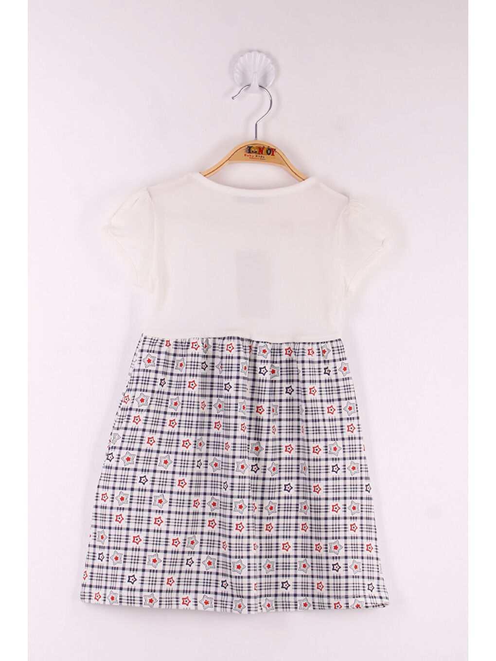 Ekru Kız Çocuk Pullu Yıldız Nakışlı Elbise-1